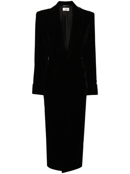 Black Belted Shawl Lapels Coat