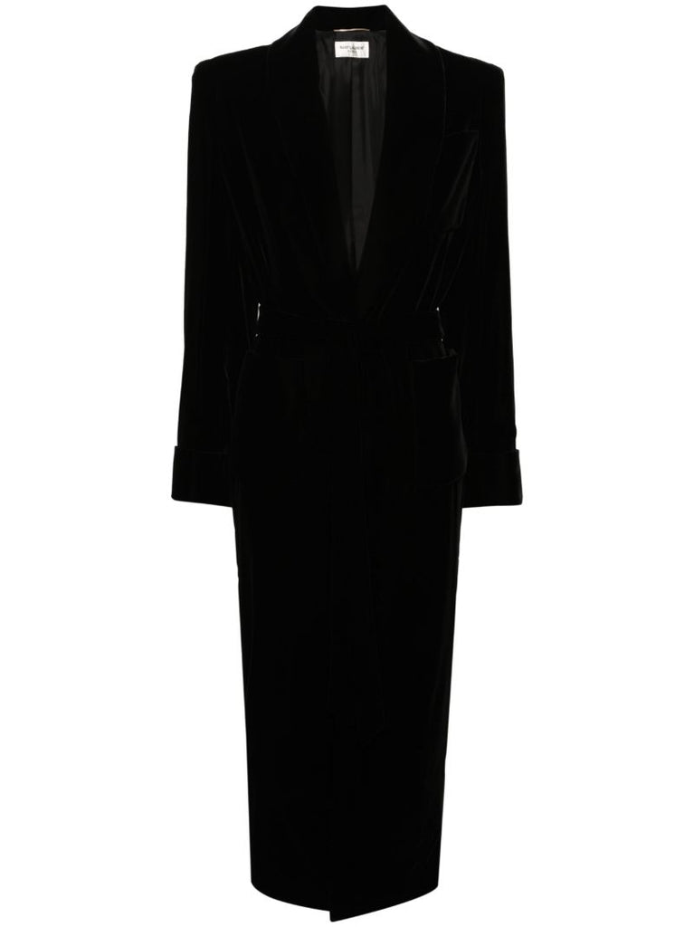 Black Belted Shawl Lapels Coat