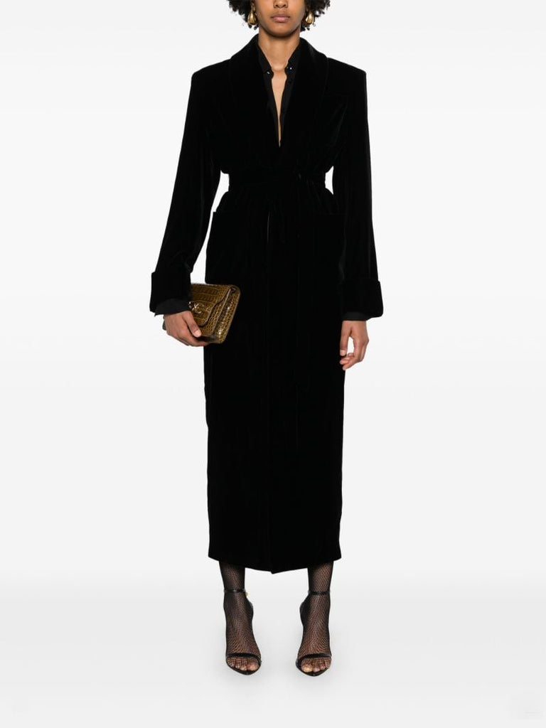 Black Belted Shawl Lapels Coat
