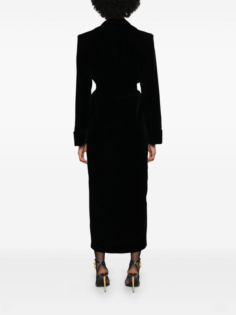 Black Belted Shawl Lapels Coat