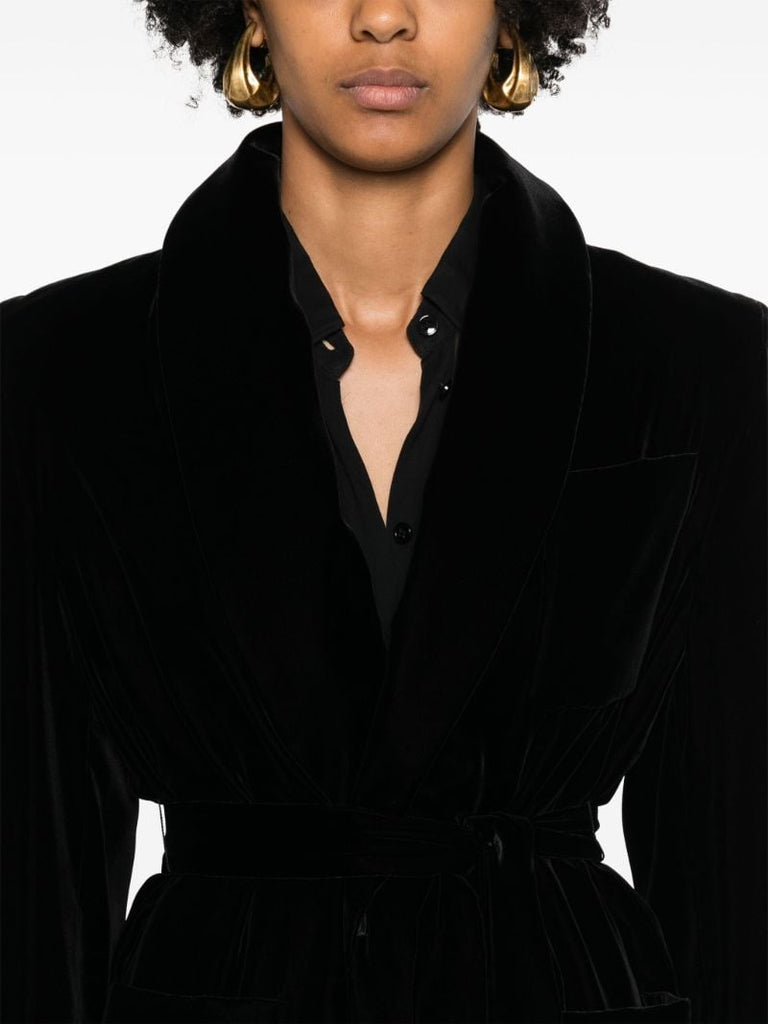 Black Belted Shawl Lapels Coat