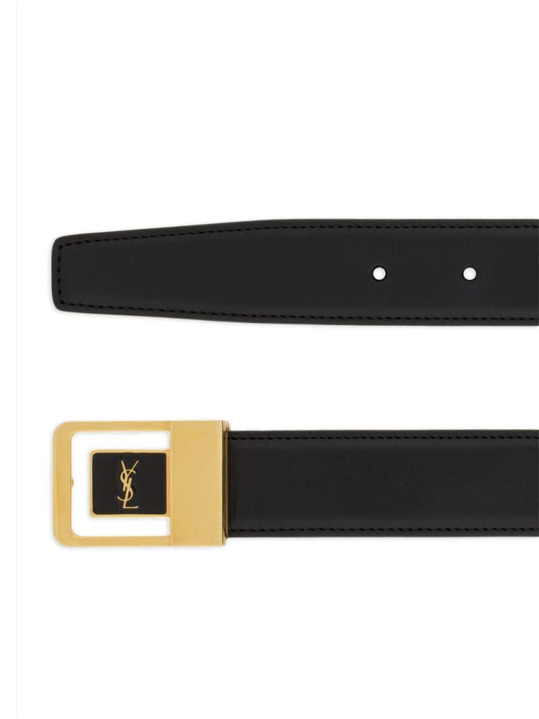 Black Ysl Logo Plaque Leather Belt