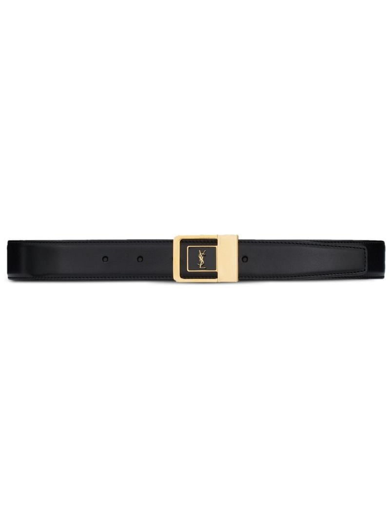 Black Ysl Logo Plaque Leather Belt