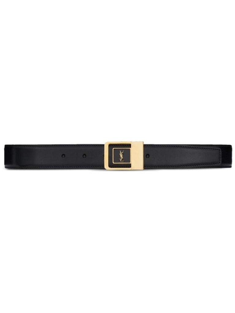 Black Ysl Logo Plaque Leather Belt