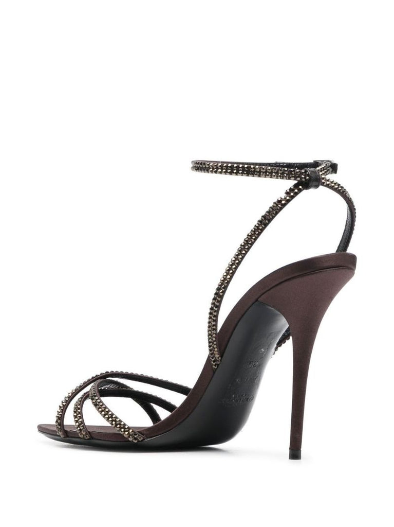 Brown Ava 105 Crystal Leather Sandals