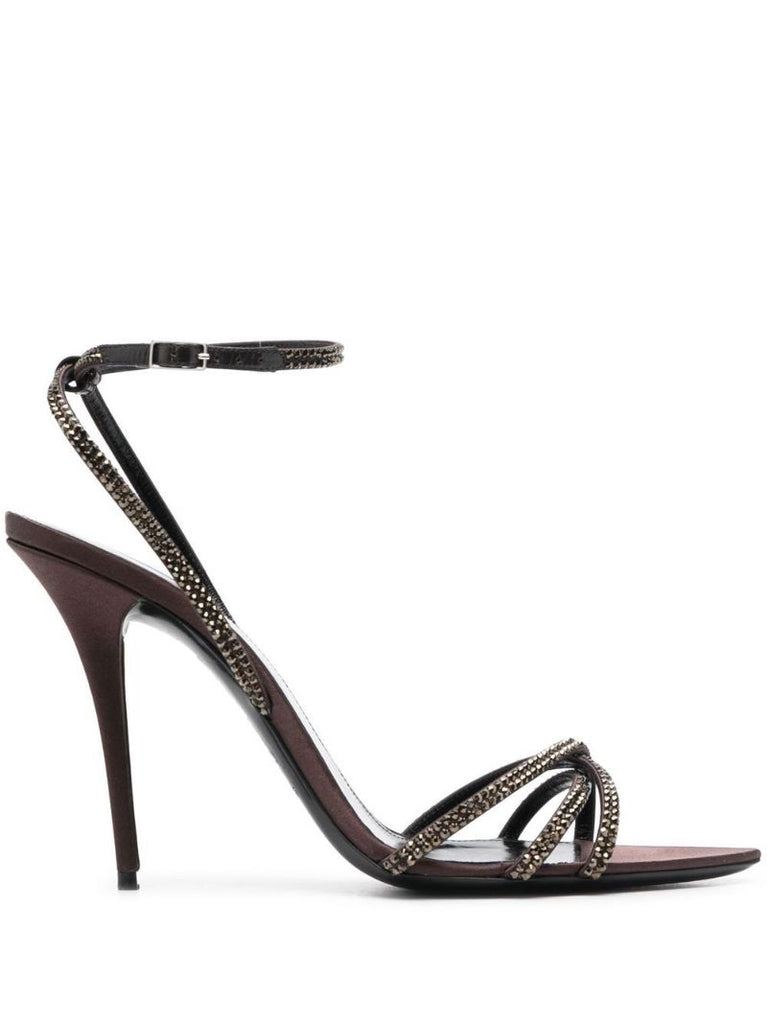 Brown Ava 105 Crystal Leather Sandals