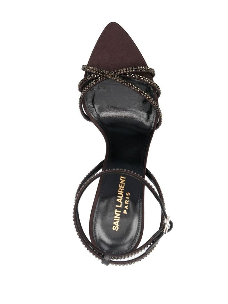 Brown Ava 105 Crystal Leather Sandals