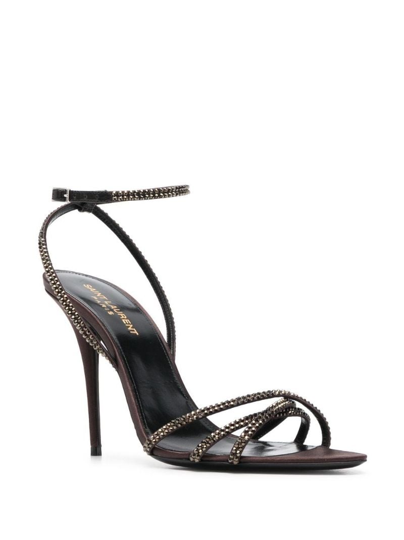 Brown Ava 105 Crystal Leather Sandals