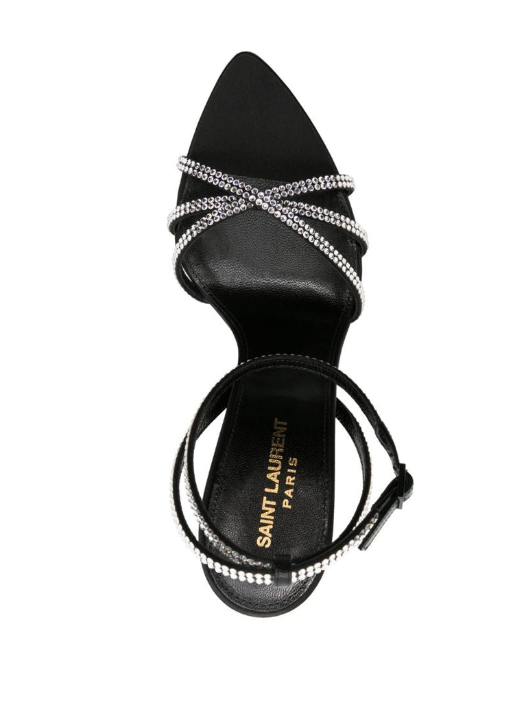 Black Ava 105 Crystal Leather Sandals