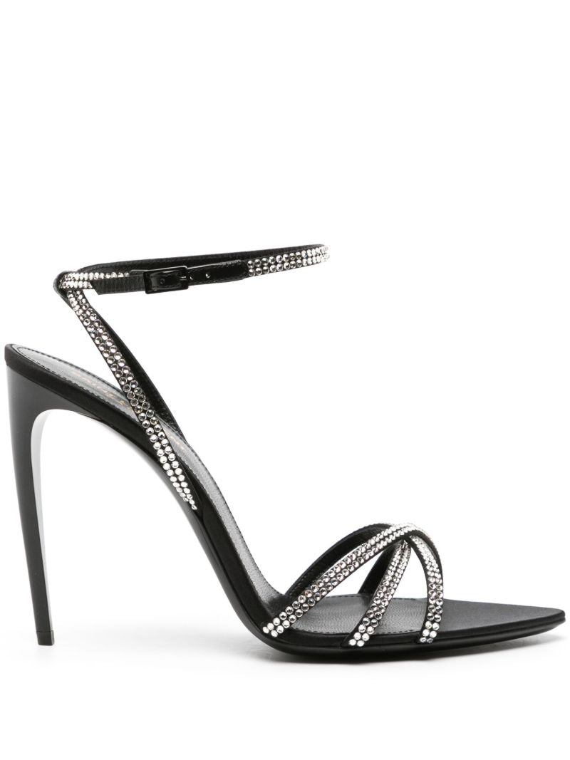 Black Ava 105 Crystal Leather Sandals