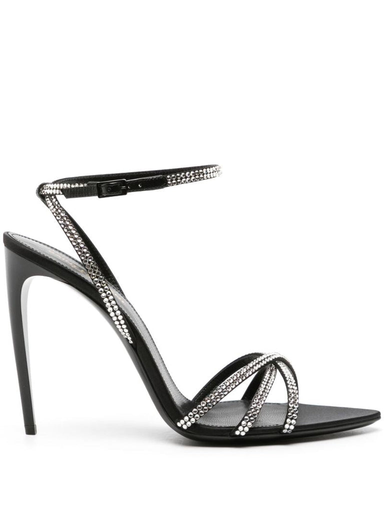 Black Ava 105 Crystal Leather Sandals