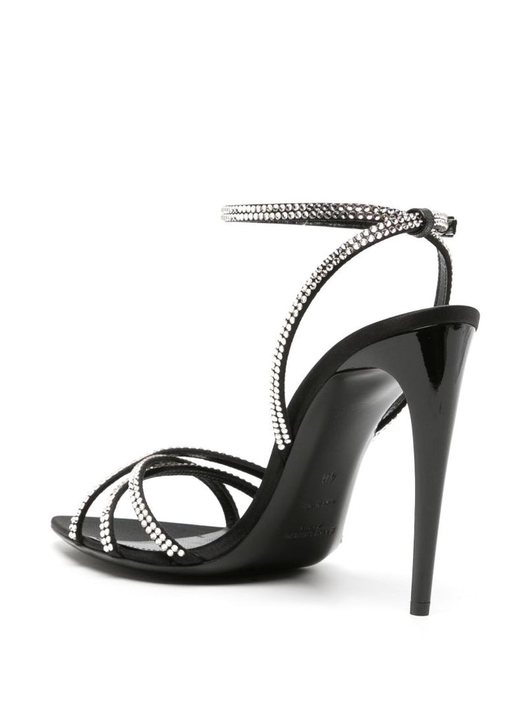 Black Ava 105 Crystal Leather Sandals