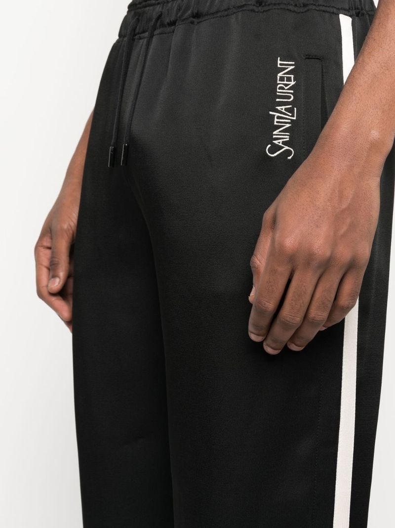Black Side Stripe Crepe Track Pants
