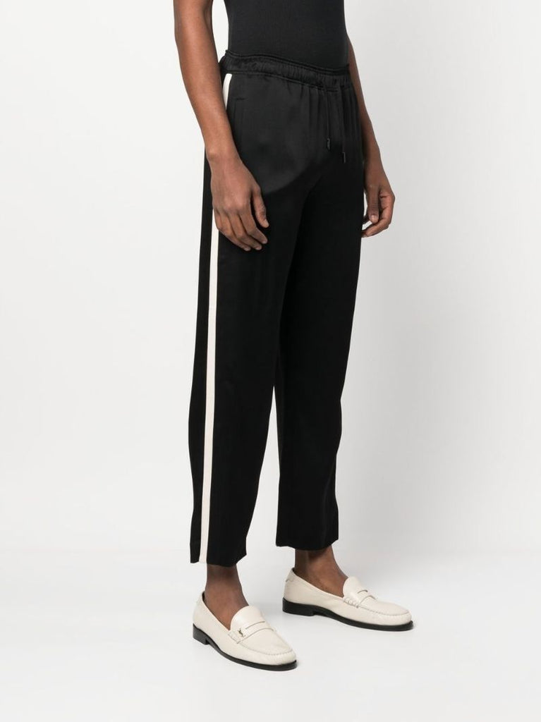 Black Side Stripe Crepe Track Pants