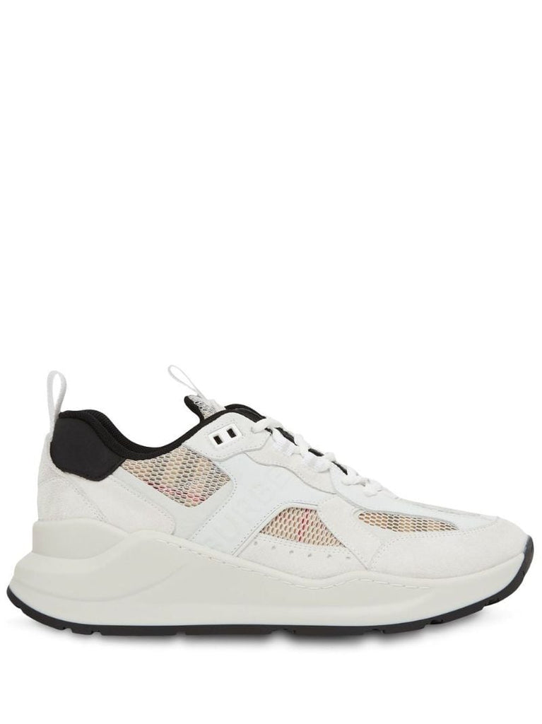 White Check Mesh Leather Sneakers