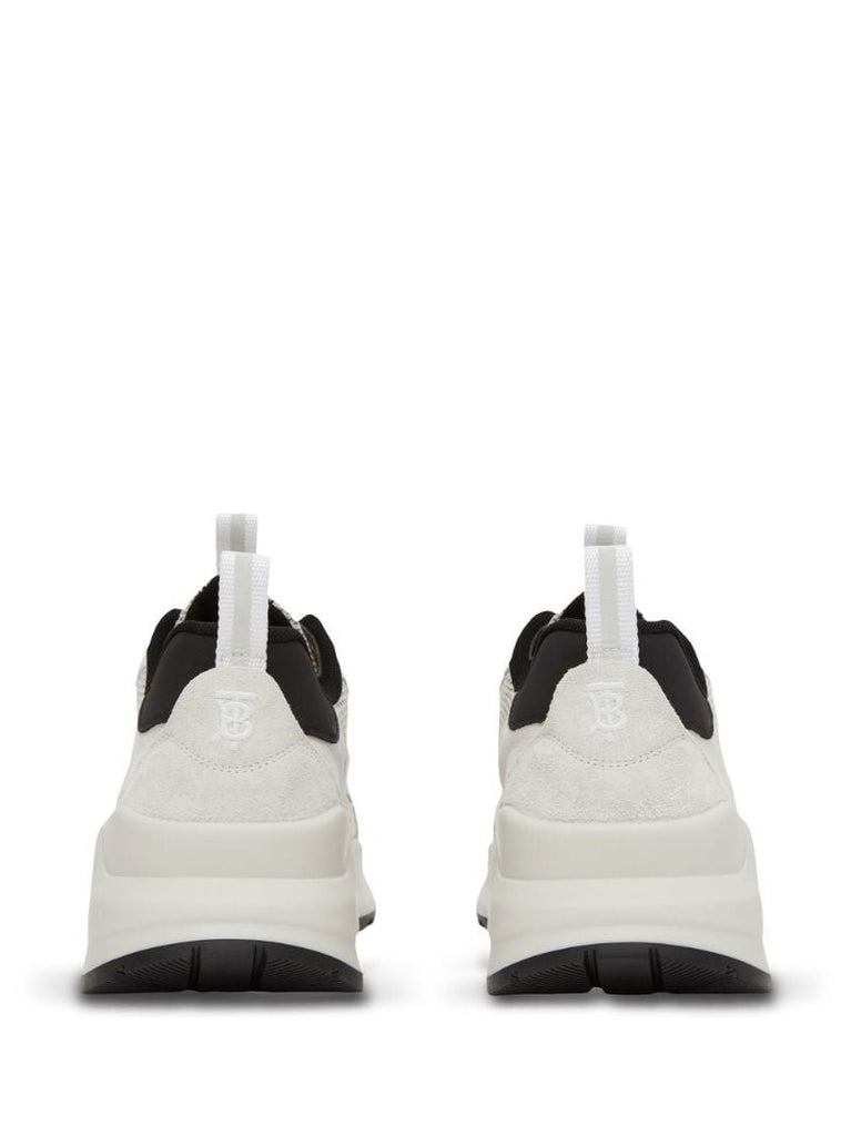 White Check Mesh Leather Sneakers