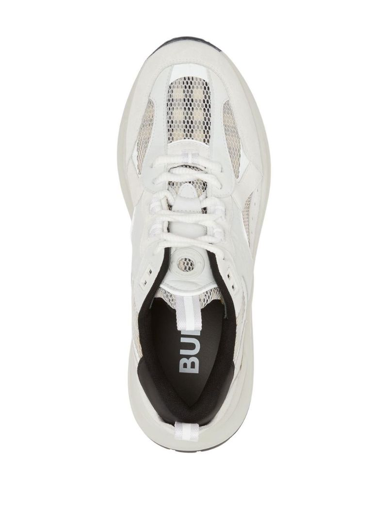 White Check Mesh Leather Sneakers