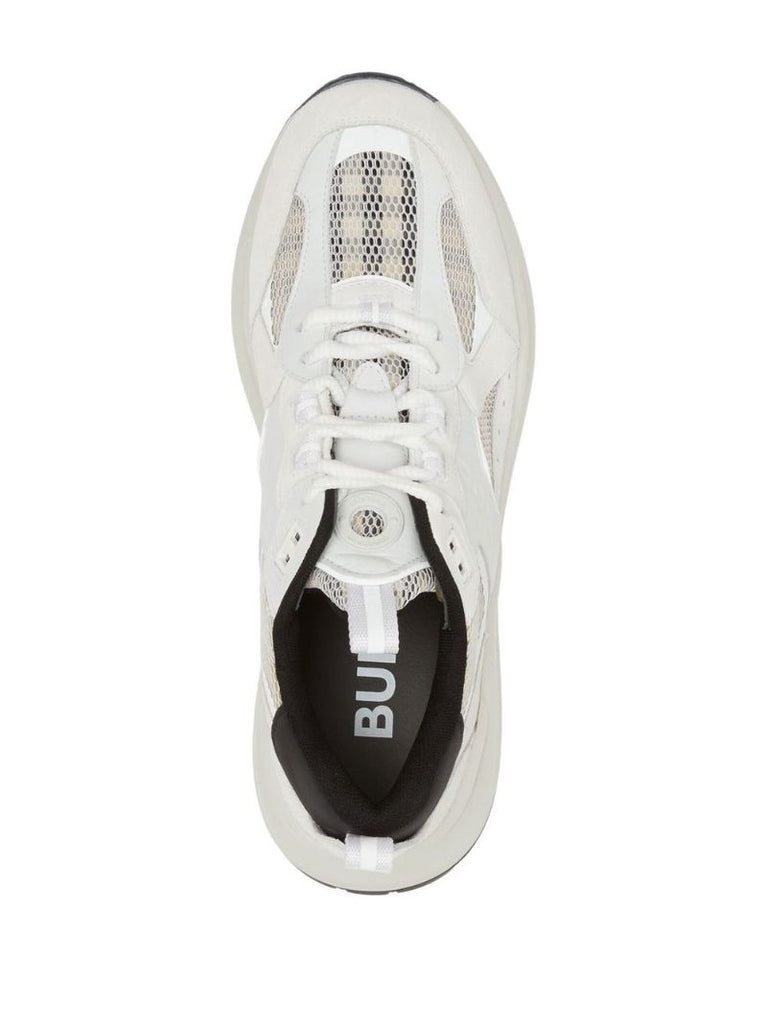 White Check Mesh Leather Sneakers
