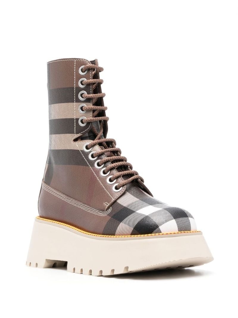 Brown House Check Flatform Faux Leather Boots