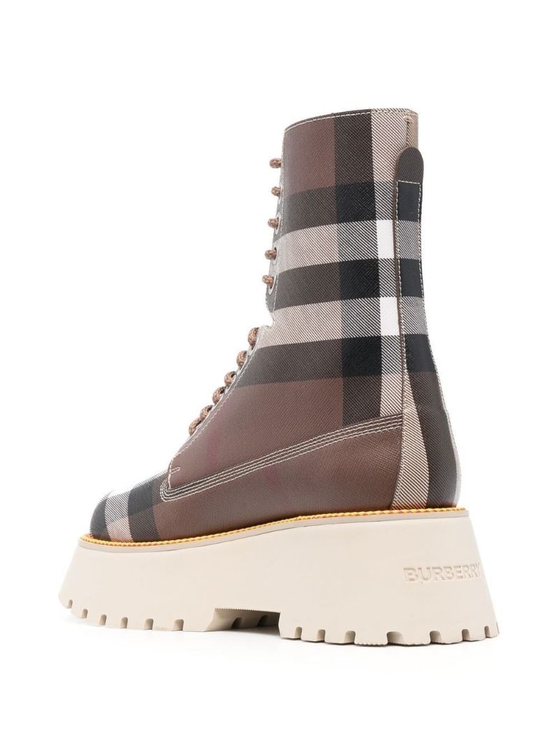 Brown House Check Flatform Faux Leather Boots