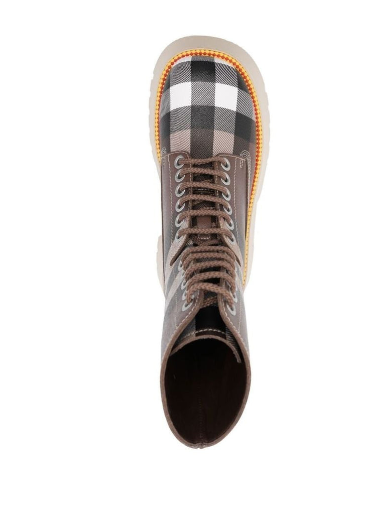 Brown House Check Flatform Faux Leather Boots