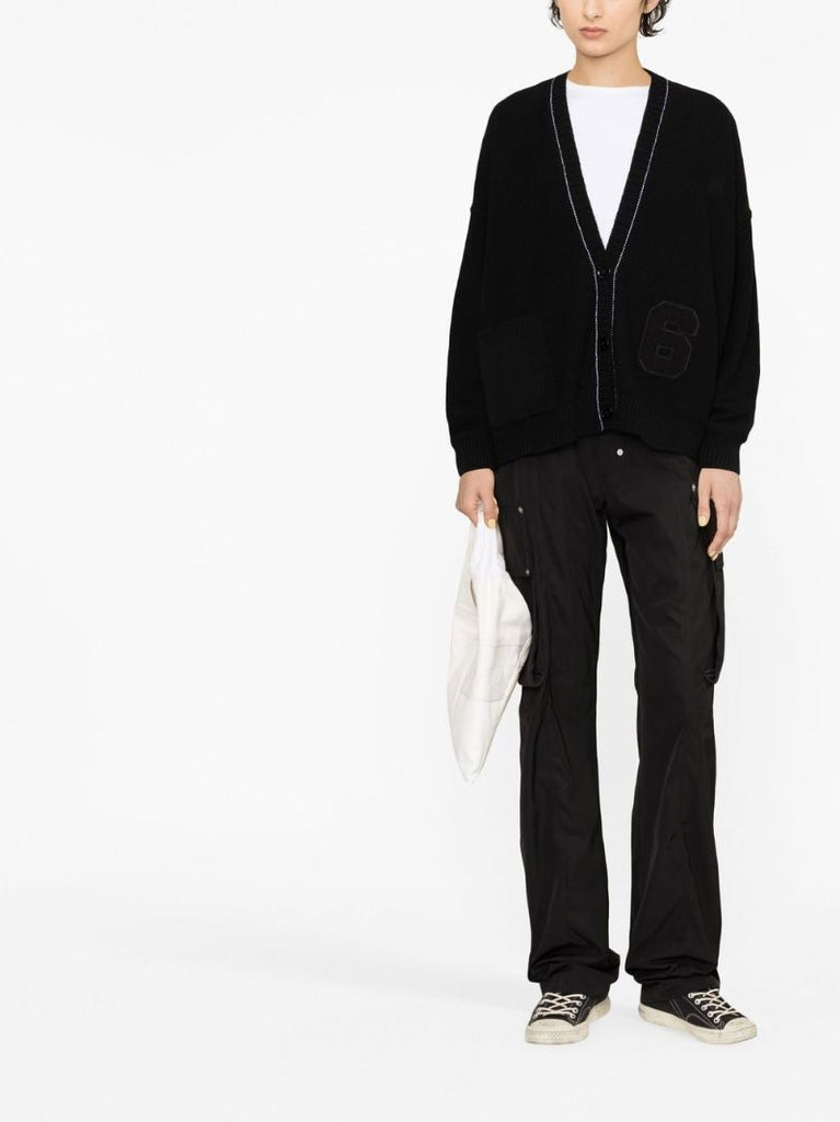 Black Number Patch V-neck Cardigan