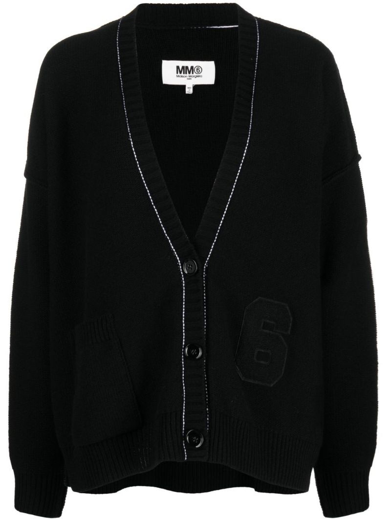 Black Number Patch V-neck Cardigan