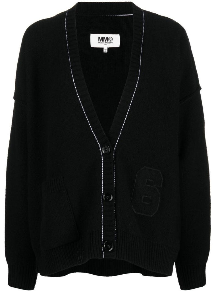 Black Number Patch V-neck Cardigan