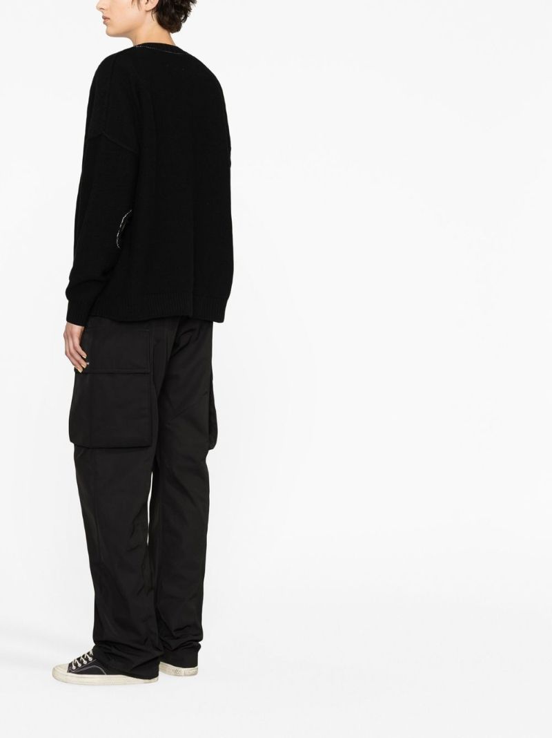 Black Number Patch V-neck Cardigan
