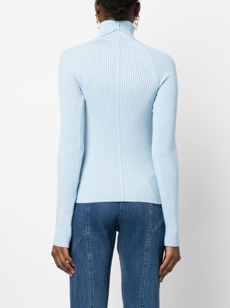 Blue Ribbed Wool Sweater