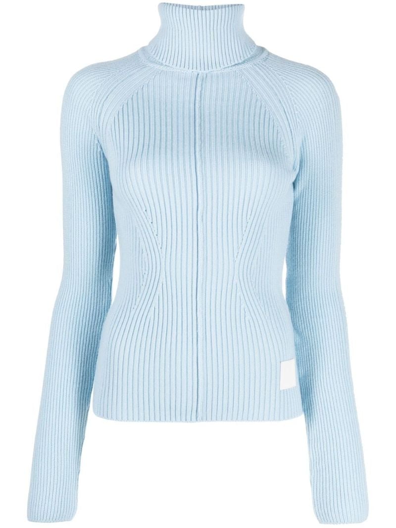 Blue Ribbed Wool Sweater