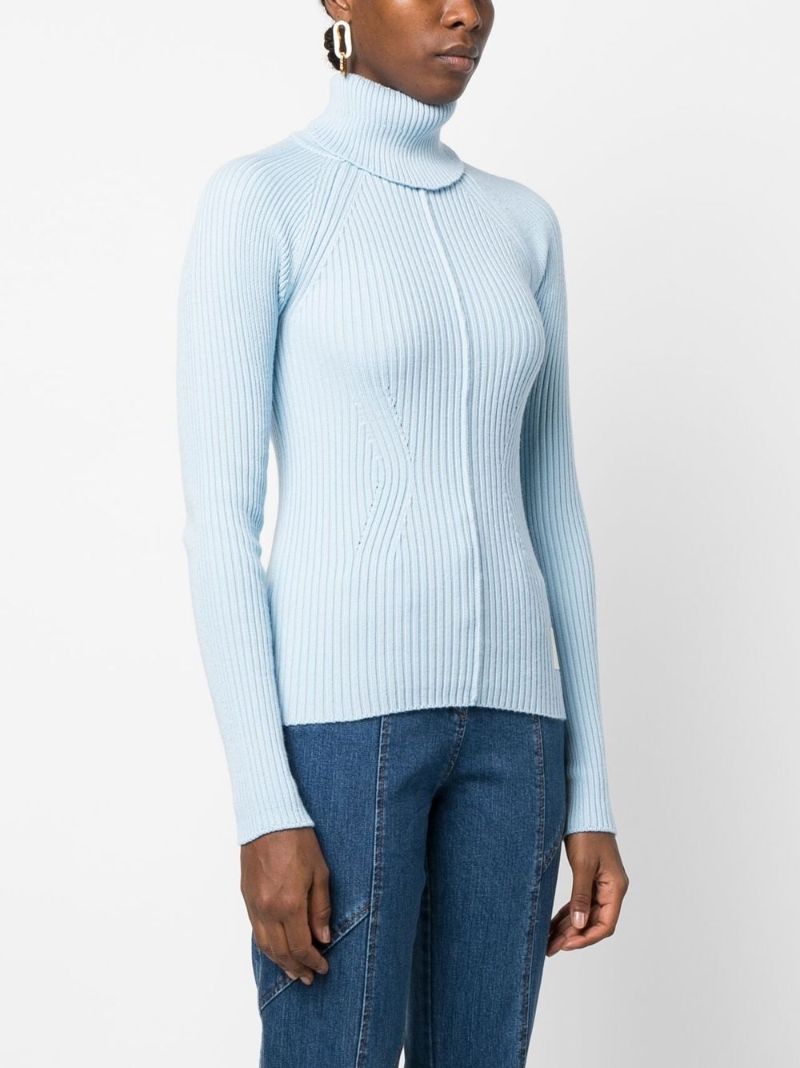 Blue Ribbed Wool Sweater