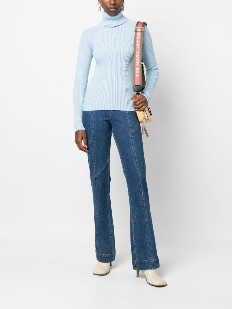 Blue Ribbed Wool Sweater