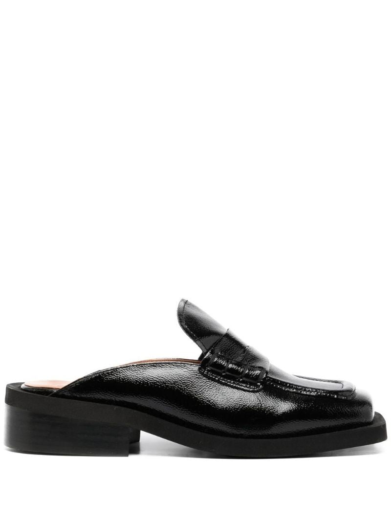 Black Leather Mules