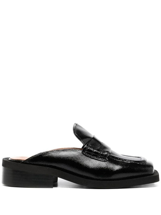 Black Leather Mules
