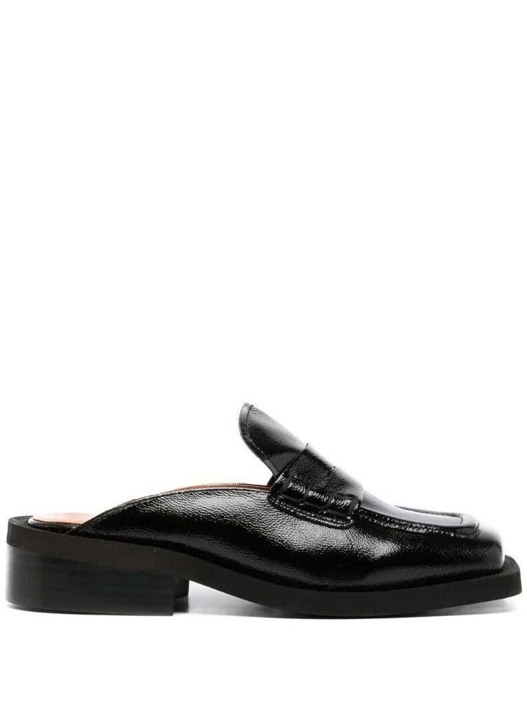 Black Leather Mules