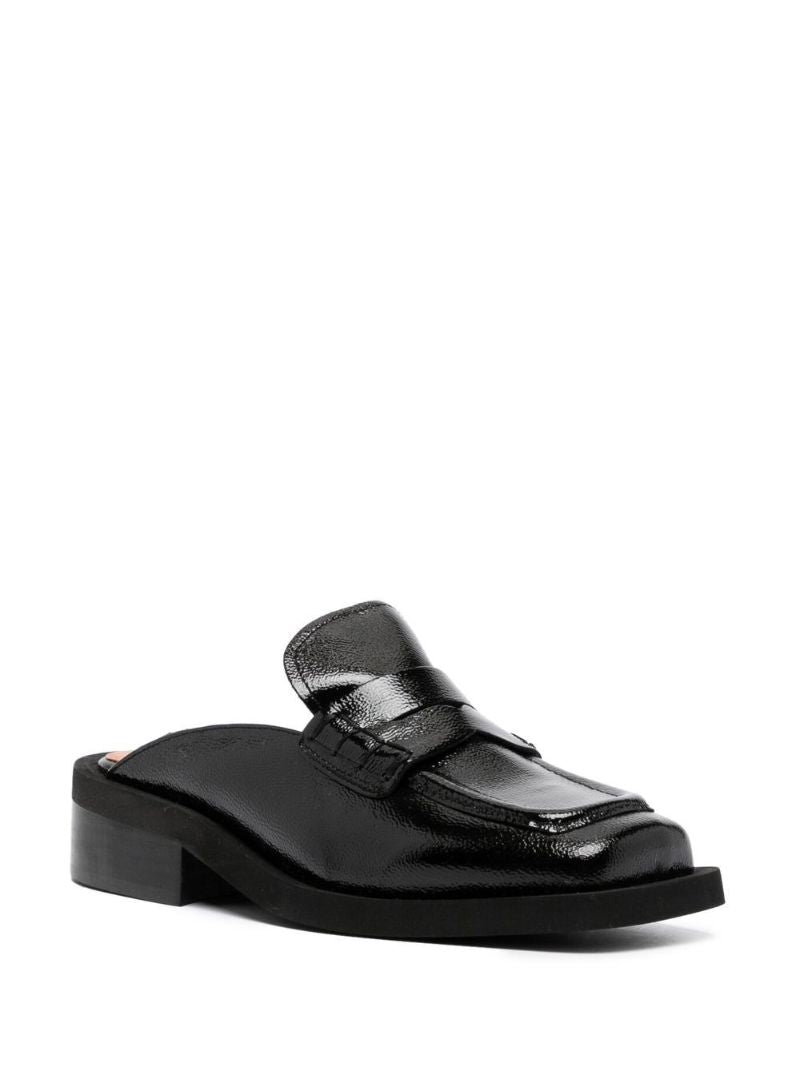 Black Leather Mules
