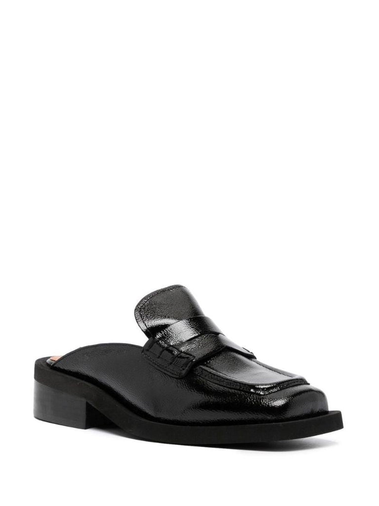 Black Leather Mules