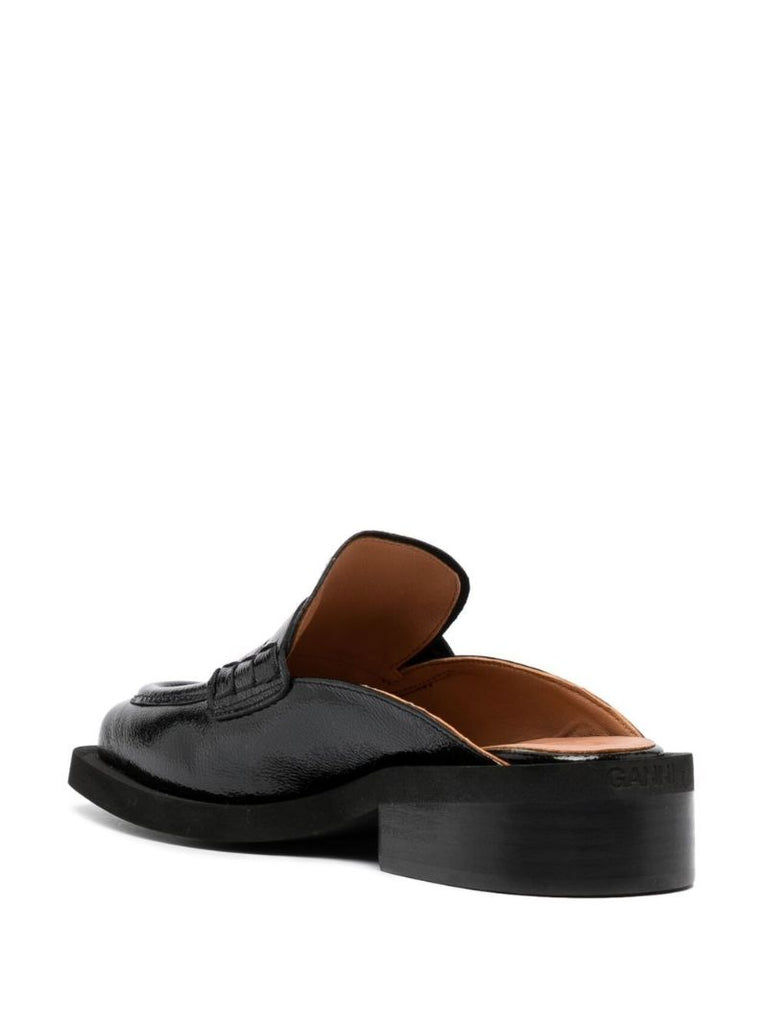 Black Leather Mules