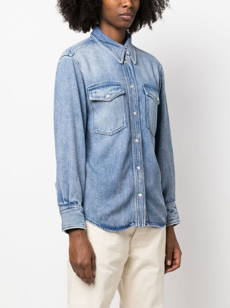 Blue Pointed Collar Denim Shirt