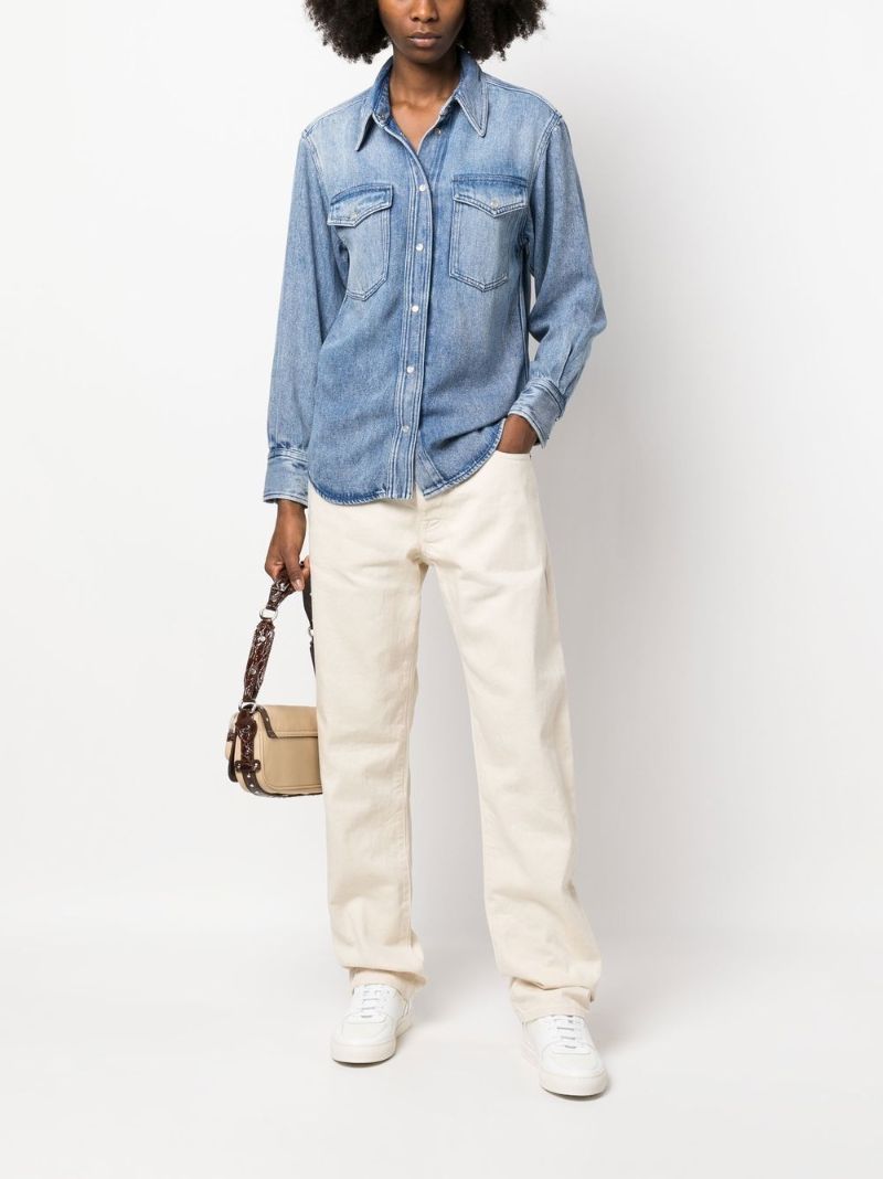 Blue Pointed Collar Denim Shirt