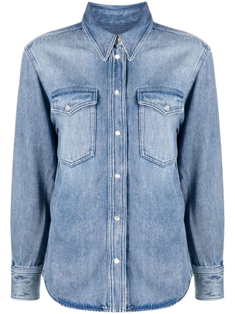 Blue Pointed Collar Denim Shirt