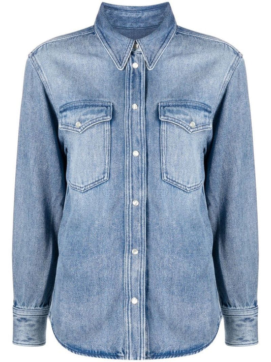 Blue Pointed Collar Denim Shirt