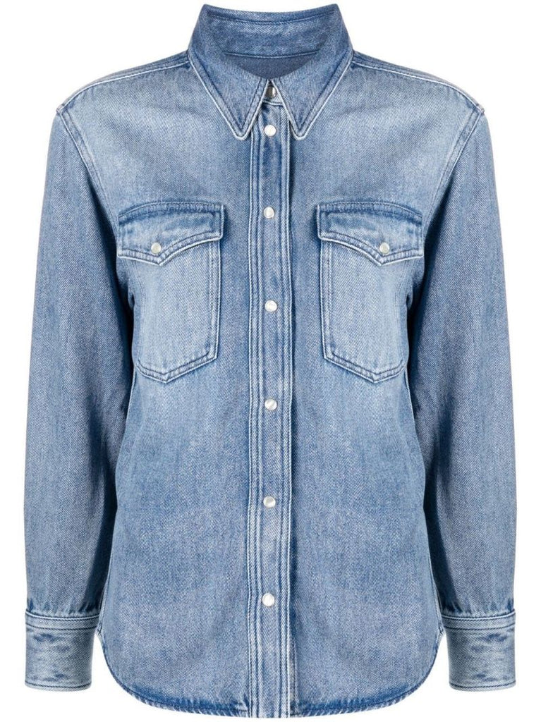 Blue Pointed Collar Denim Shirt
