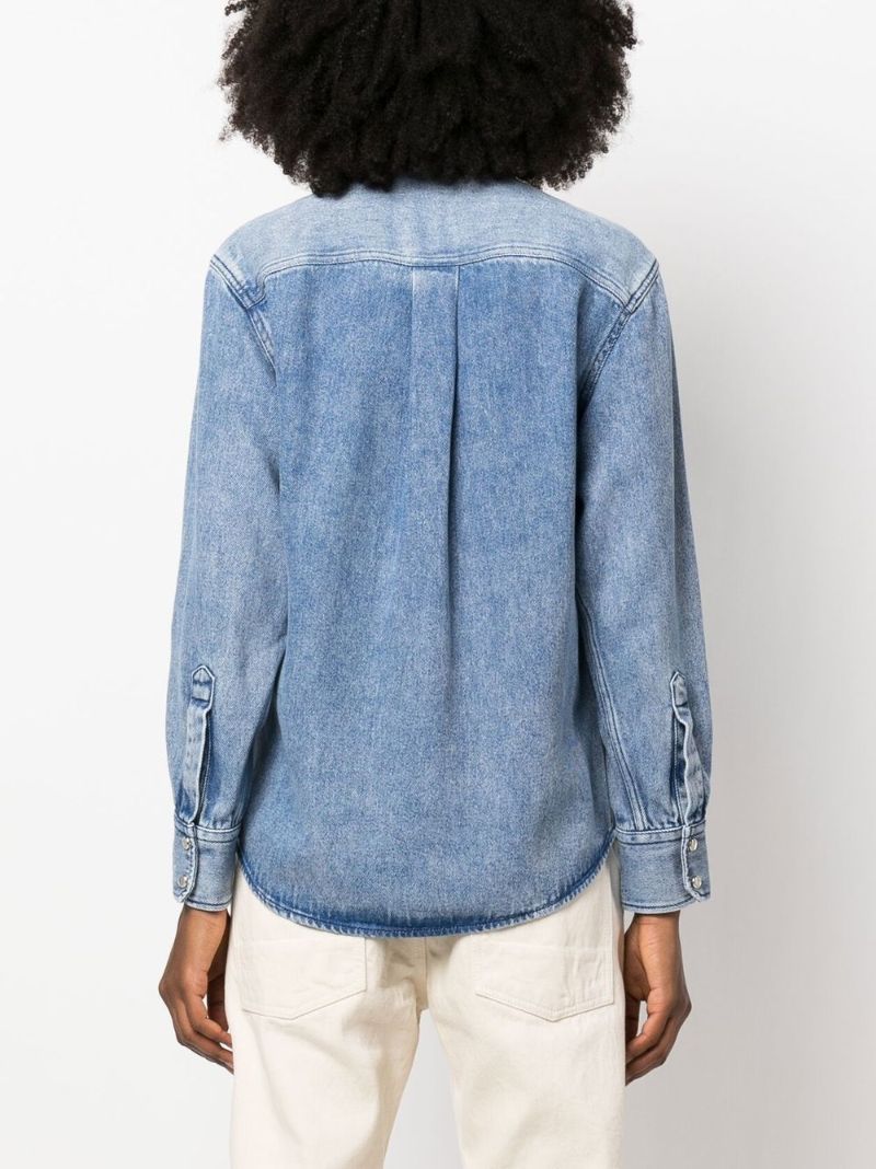 Blue Pointed Collar Denim Shirt