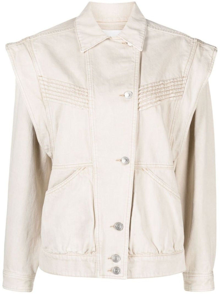 Neutral Harmon Panelled Denim Jacket