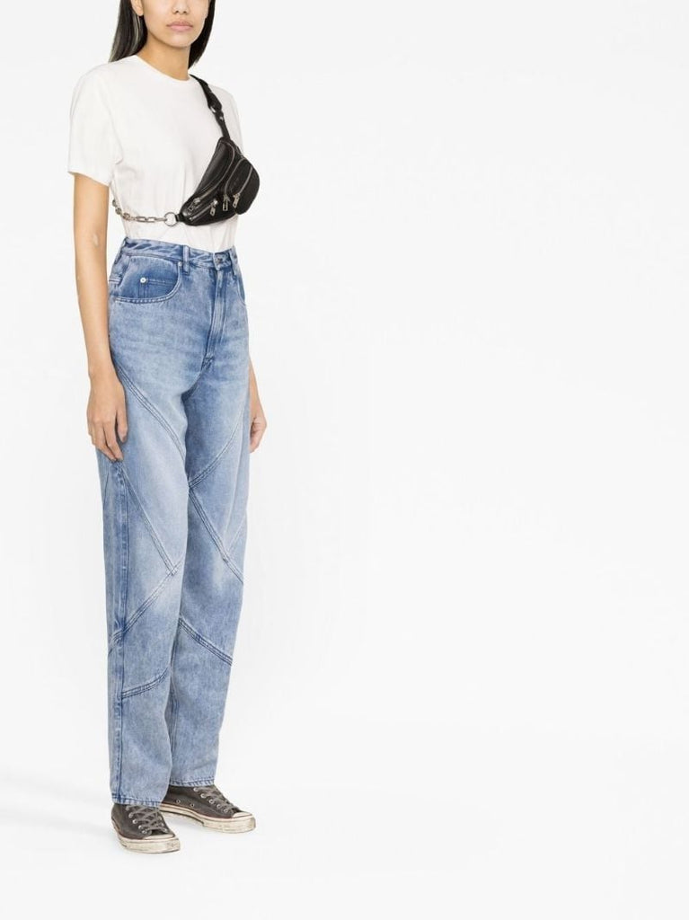Blue Panelled Straight-leg Jeans