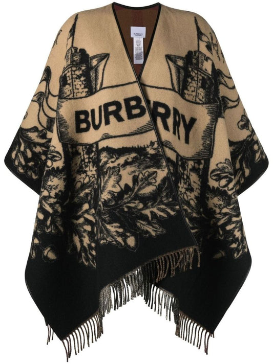 Brown Logo Wool Cape
