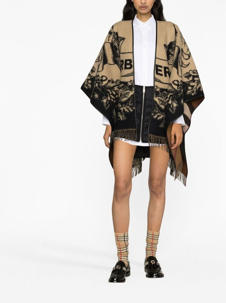 Brown Logo Wool Cape