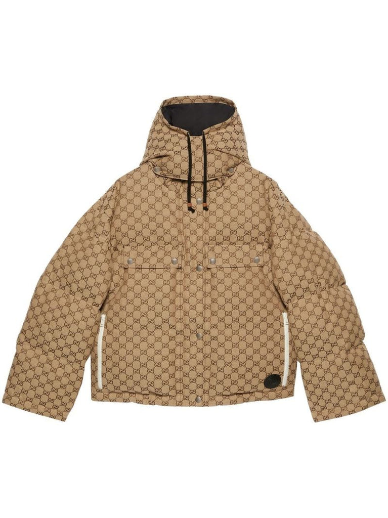 Beige Gg Canvas Hooded Padded Jacket